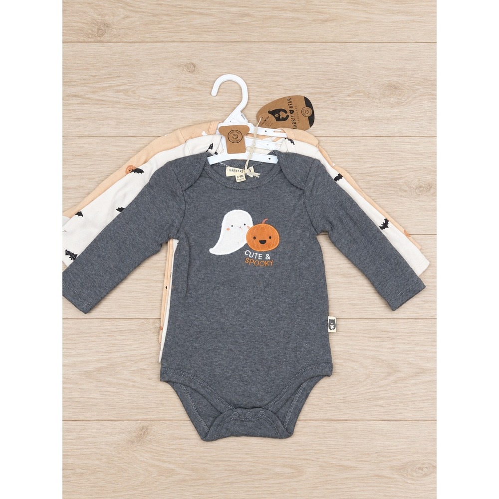 Rabbit Bear Organic Cotton Halloween Bodysuit Set 3 Pack 6-9M Ghost Bat Pumpkin